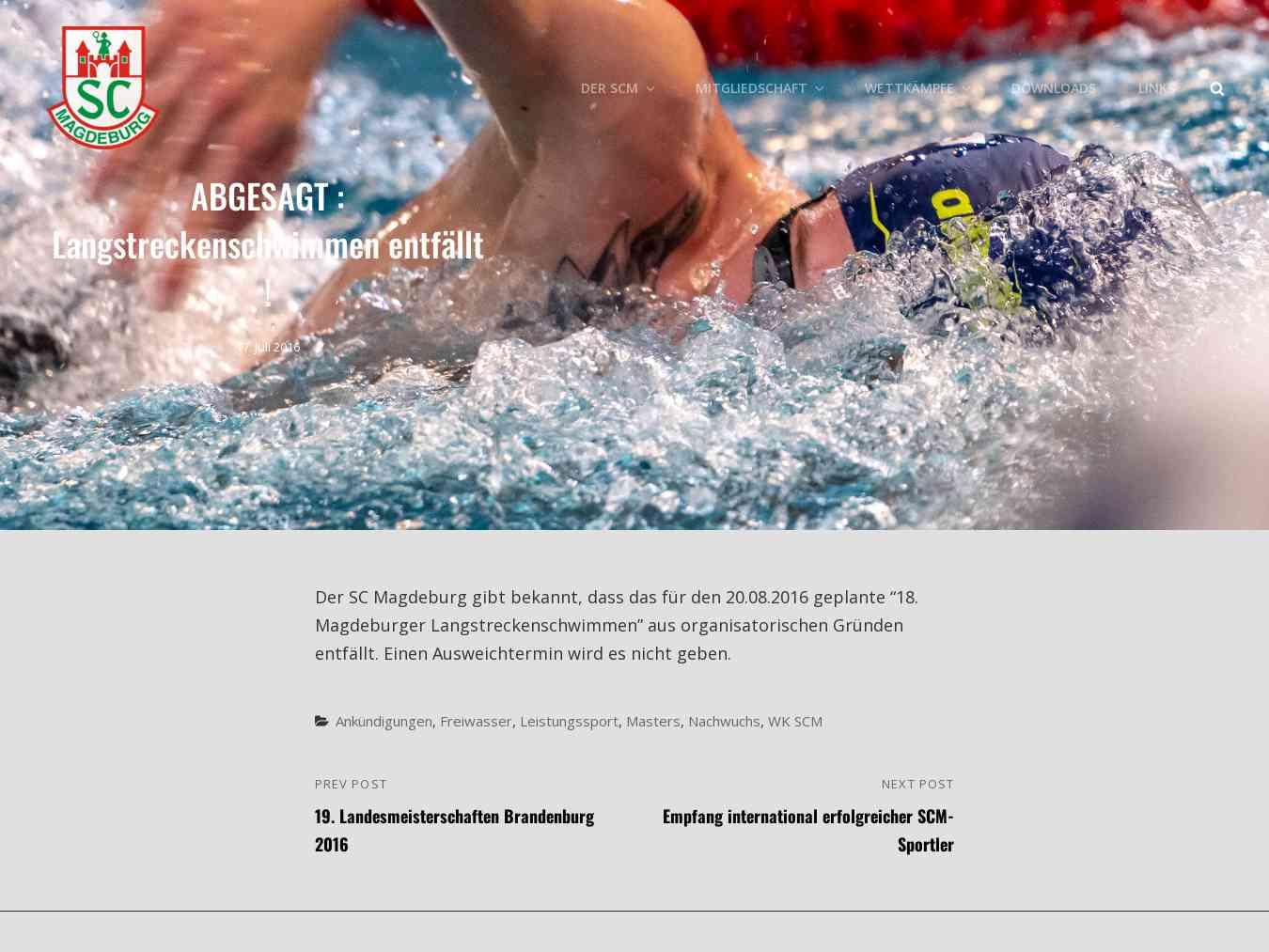 Veranstalterhomepage - http://scm-schwimmen.de/2016/07/abgesagt-langstreckenschwimmen-entfallt/