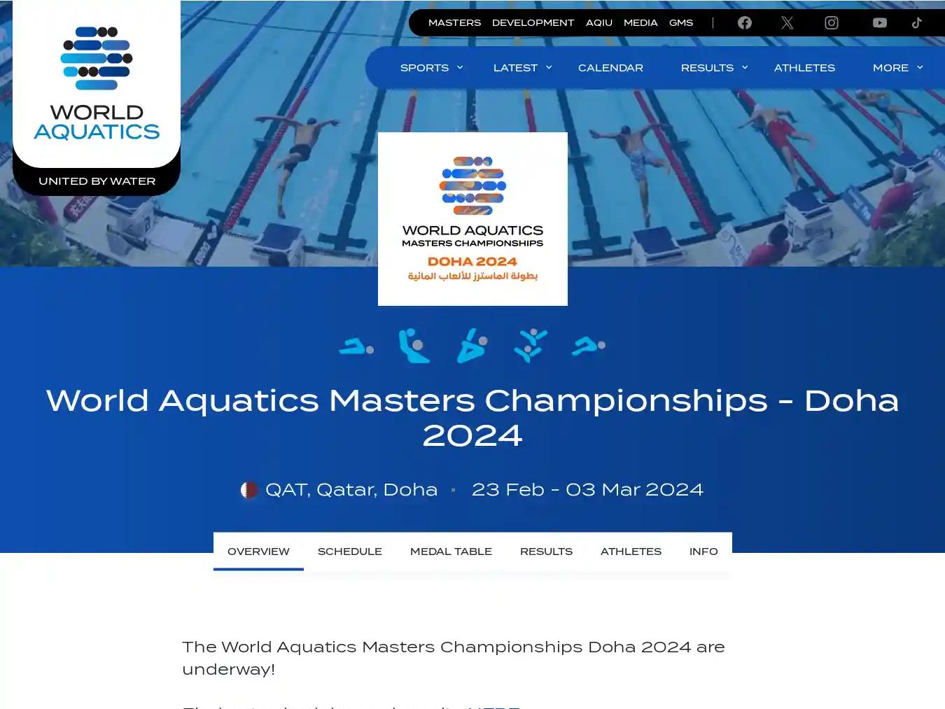 Veranstalterhomepage - https://www.worldaquatics.com/competitions/3328/world-aquatics-masters-championships-doha-2024