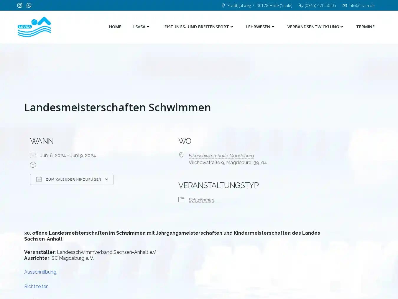 Veranstalterhomepage - https://lsvsa.de/events/landesmeisterschaften-schwimmen/