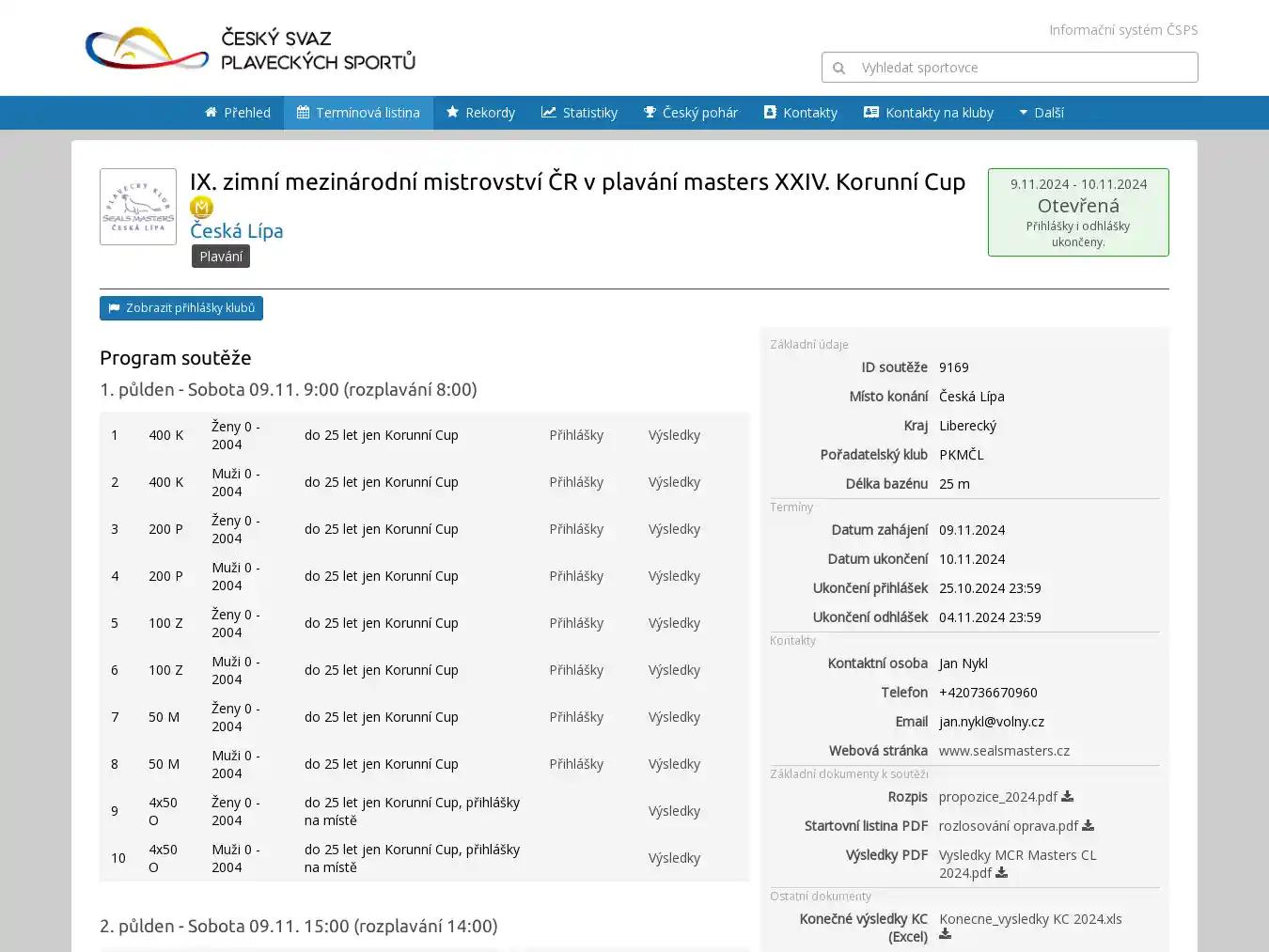 Veranstalterhomepage - https://vysledky.czechswimming.cz/souteze/9169