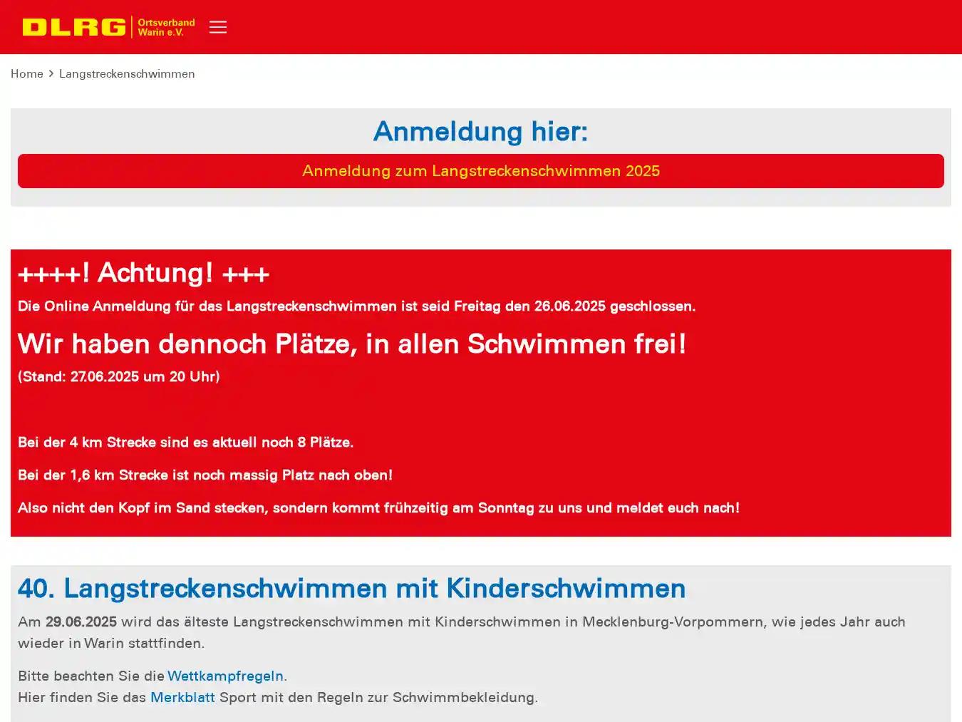 Veranstalterhomepage - https://warin.dlrg.de/kinder-langstreckenschwimmen/